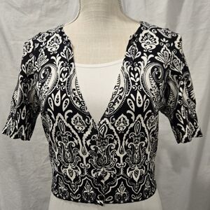 White House Black Market - Black & White Graphical Mid Cardigan - (S)